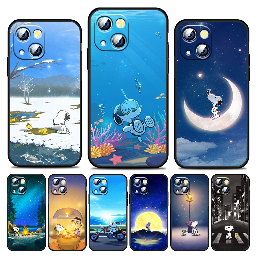 

Hot Snoopy Dog Cartoon For Apple iPhone 13 12 11 Pro Max Mini XS Max X XR 6 7 8 Plus 5S SE2020 Soft TPU Black Phone Case Cover