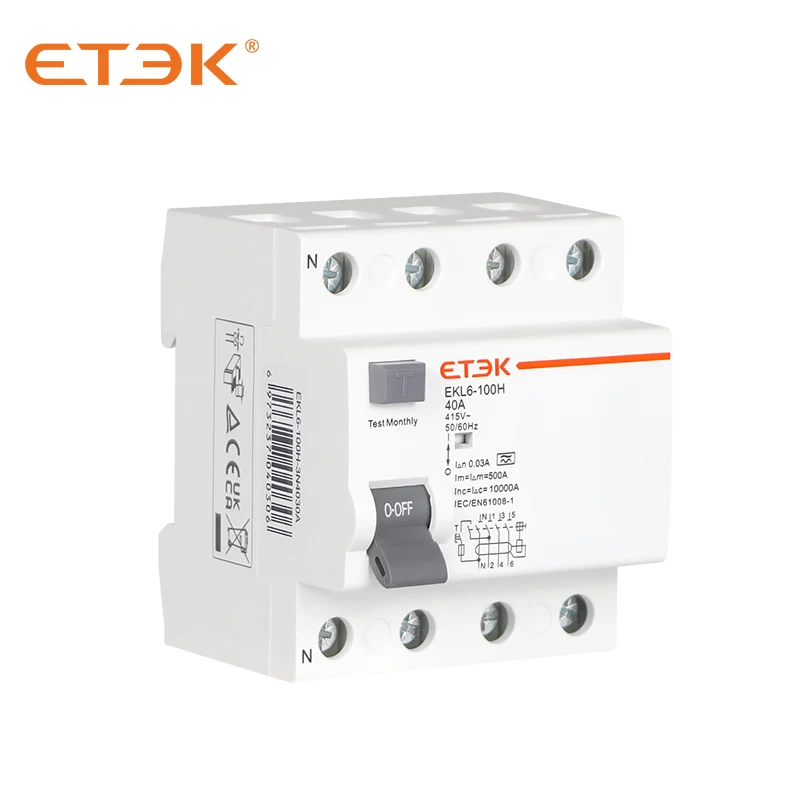 ETEK EKL6 30ma RCD RCCB 2-полюсный тип A 10KA 3P + N 4P 25A постоянный ток 230 В электромеханический