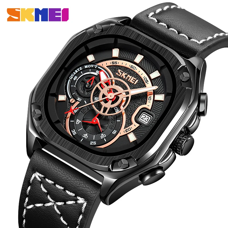 

SKMEI Business Quartz Wristwatch Luxury Leather Strap High-quality Men's Watches with Stopwatch Calendar Original Brand for Gift