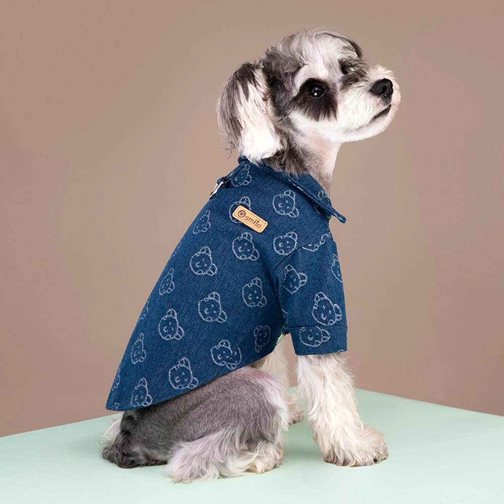 

Модная Джинсовая рубашка для собак, одежда для домашних животных, полосатая рубашка для собак, рубашка с рисунком медведя, куртка для щенка для маленьких и средних собак, кошек, костюм женский