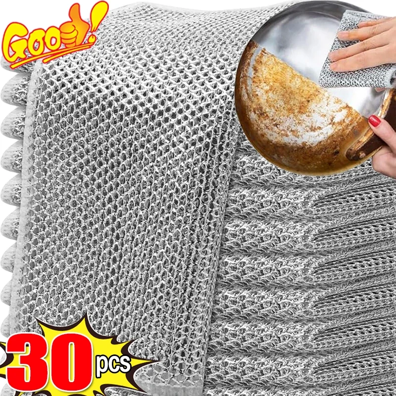 30/1 шт. тряпки из стальной проволоки двусторонние салфетки для чистки серебряной