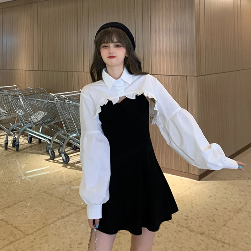 

2021 Fall Women Two Piece Stes Elegant Long Sleeve Party Dress New Empire High Street Mini Dress Dress Korean Female Y2k Outfits