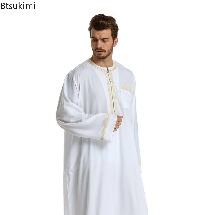 2023 Fashion Muslim Clothes for Man Abaya Long Sleeve Loose Casual Solid Color Qamis Man Moroccan Jelaba Caftan Islam Clothing