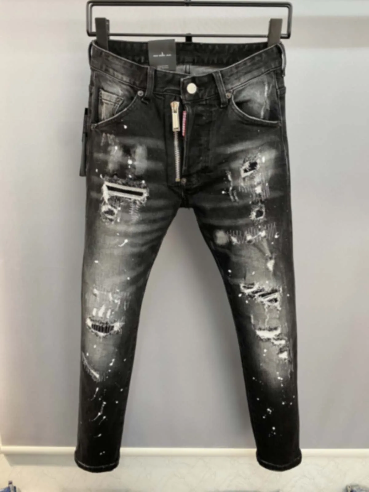 

2023SS Denim Pants Men's d2 Black Grey Water Wash Slim Slim Fit Casual Small Foot Monkey Dress Decoration Fashion