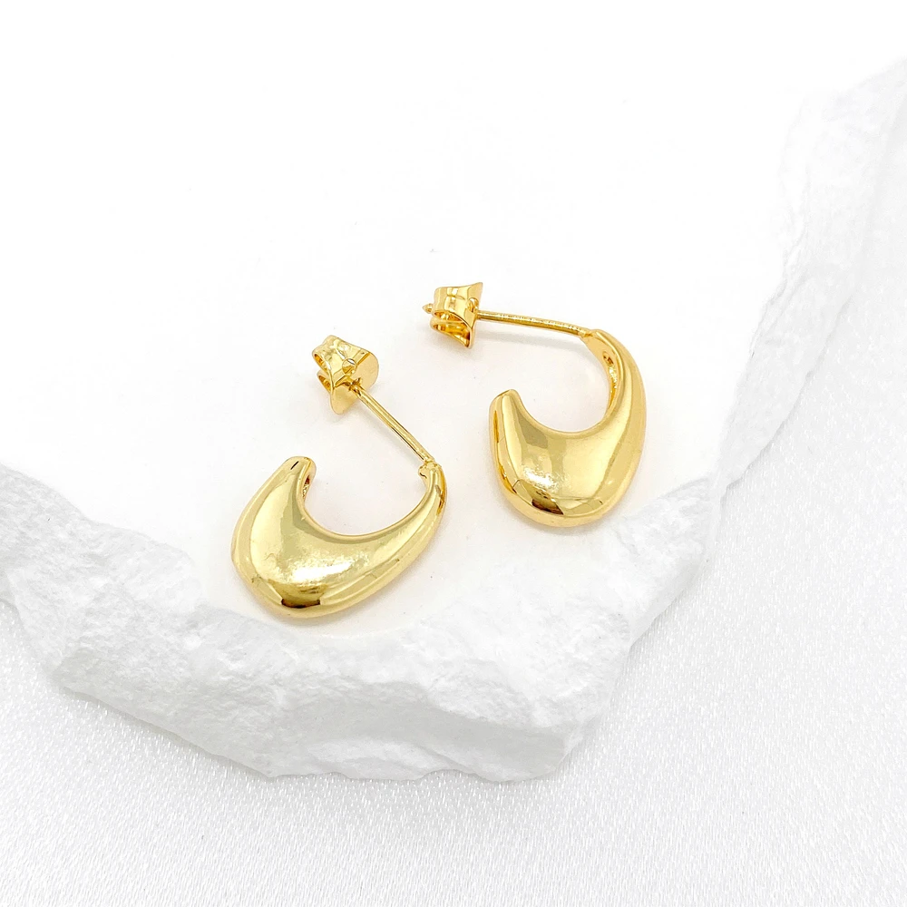 Минималистичные полые серьги J-образной формы позолоченные глянцевые