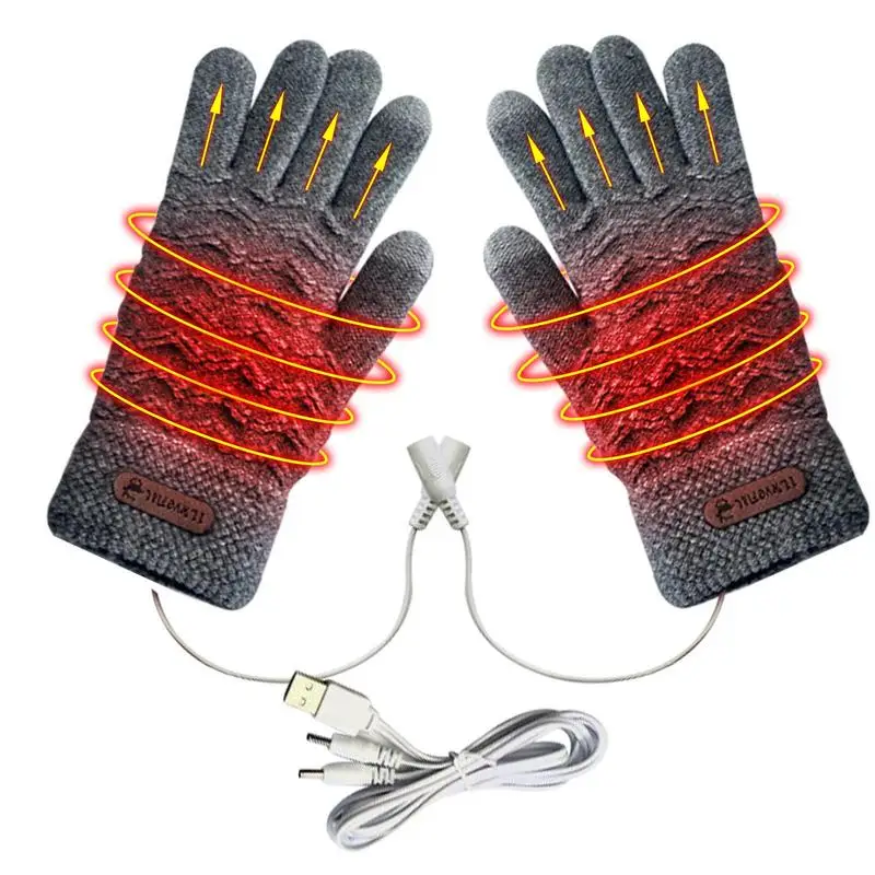 

Вязаные электрические лыжные перчатки, удобная грелка для рук с сенсорным экраном, перчатки с полными пальцами для скалолазания, пешего тур...