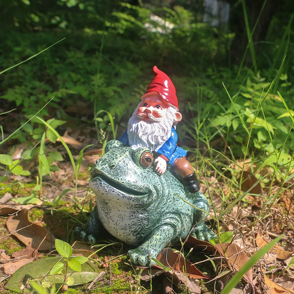 

Gnome Sitting on Frog Statue Resin Garden Figurines for Outdoor Decoration Yard Sculpture,Outdoor Home Decoration