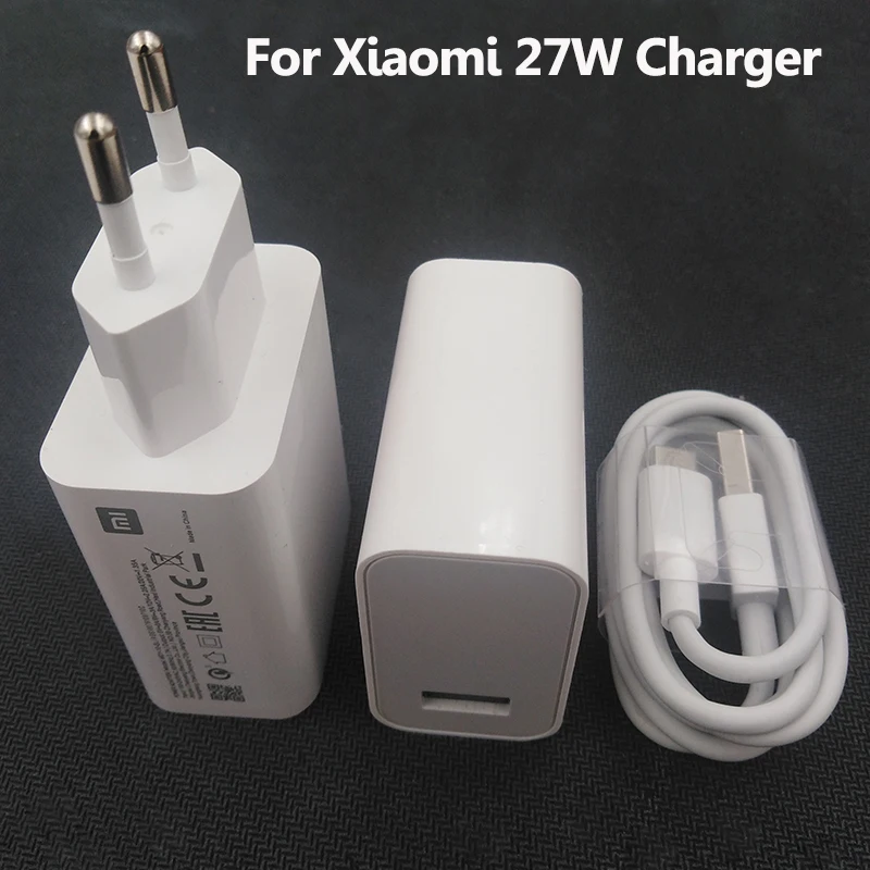 Быстрое зарядное устройство 27 Вт для Xiaomi, адаптер для быстрой зарядки ЕС/США, кабель Usb Type-C для Mi 10 9 9T Poco F2 Pro X3 X2 Redmi Note 10 9 K30 Pro
