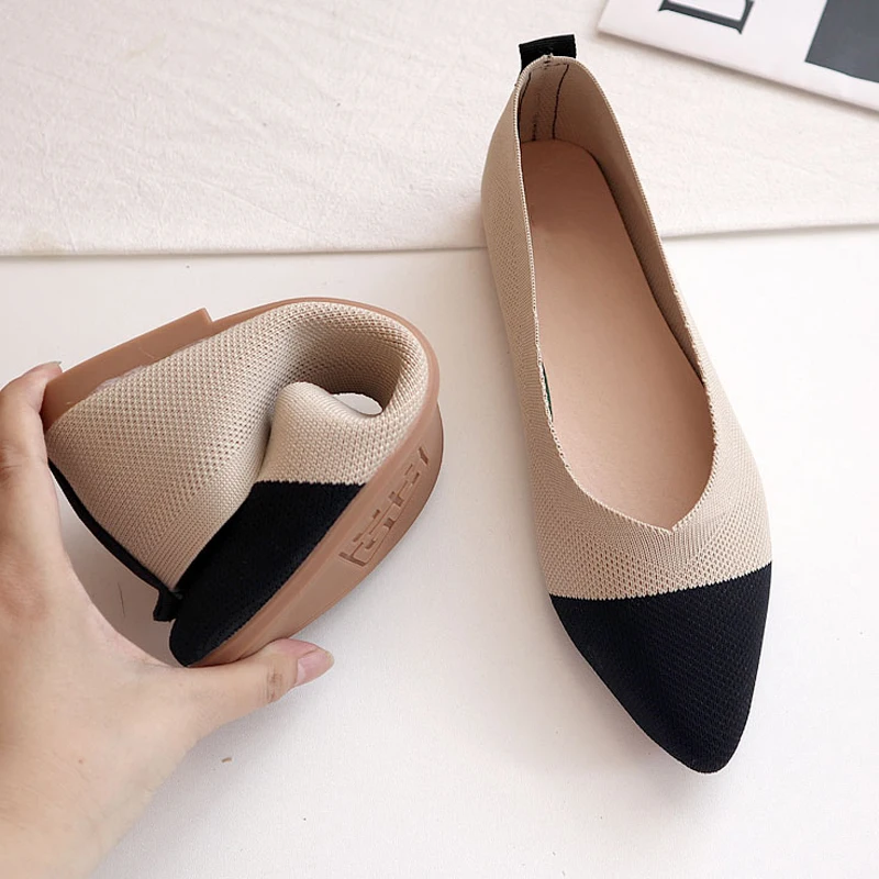 

2022 Color Match Women Pumps Pointed Toe Shallow Flat Shoes Mesh Loafers Soft Bottom Ballet Shoes Single Shoes Zapatos Mujer