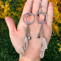 korean fashion half moon earrings mysterious gothic jewelry moon pagan natural quartz stone crystal witch goddess gift