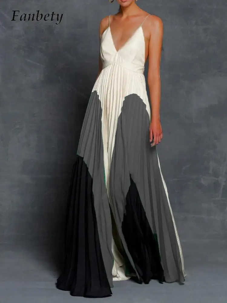 

Женское платье-макси с высокой талией и широким подолом, контрастных цветов