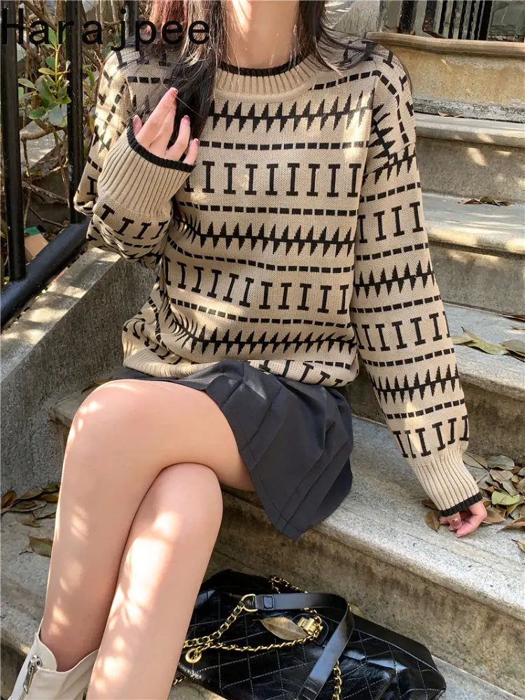 

Женский свободный трикотажный пуловер Harajpee с круглым вырезом и длинными рукавами