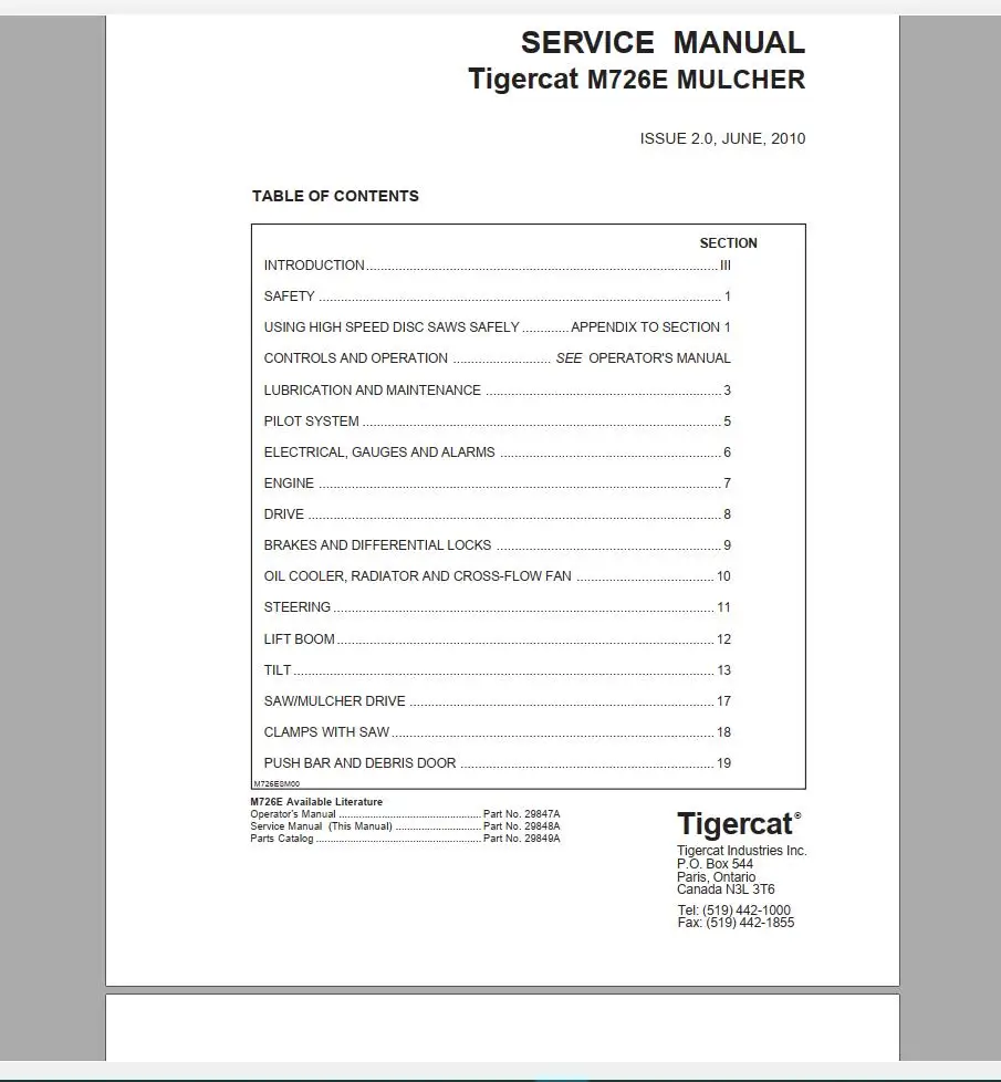 

Руководство оператора и обслуживания Tigercat в формате PDF