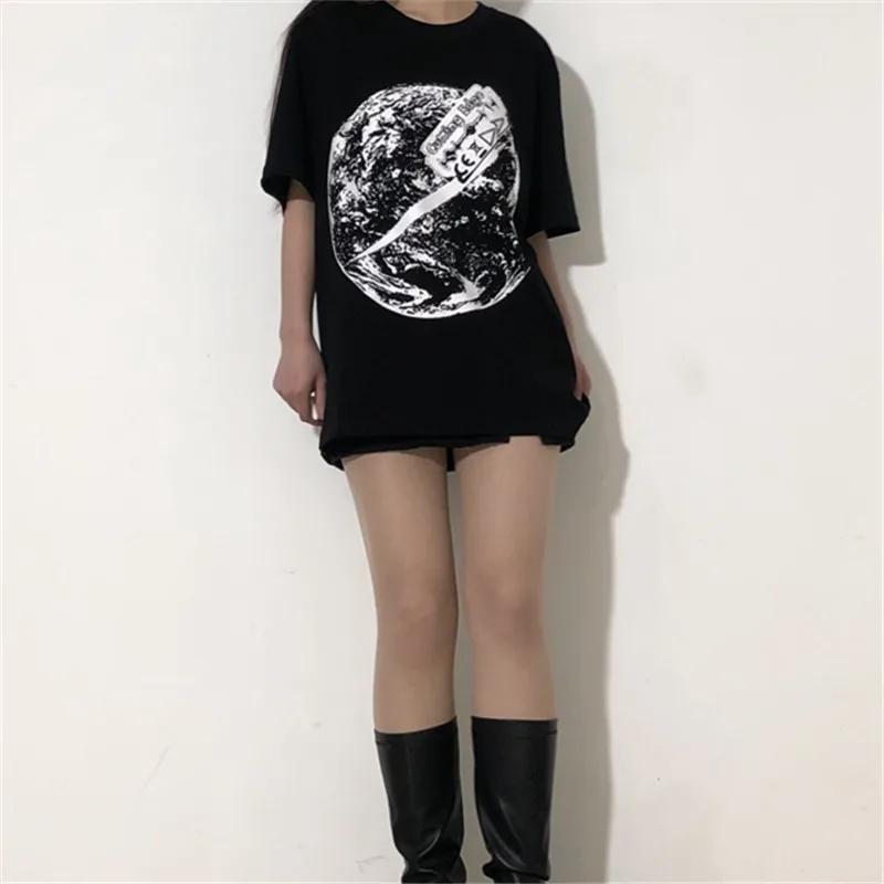 

CAVEMPT C.E 20AW Harajuku Blade Cut Tearing Earth Printing Round Neck Short Sleeve T-Shirt For Men And Women Fashion