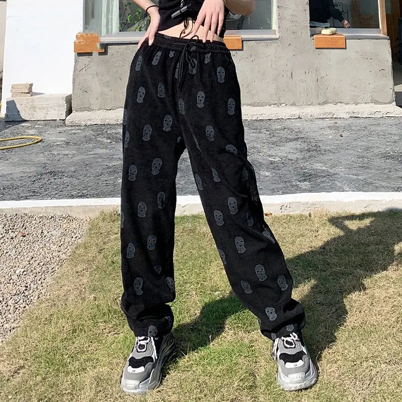 Pants Women Summer Ladies Full Length Trousers Loose High Waist Casual Skulls Drawstring Fashion Popular Preppy Korean Style