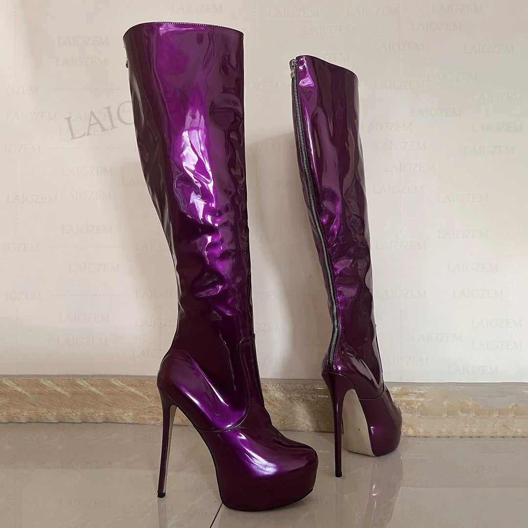 

Женские сапоги на молнии сзади, на платформе и тонком высоком каблуке