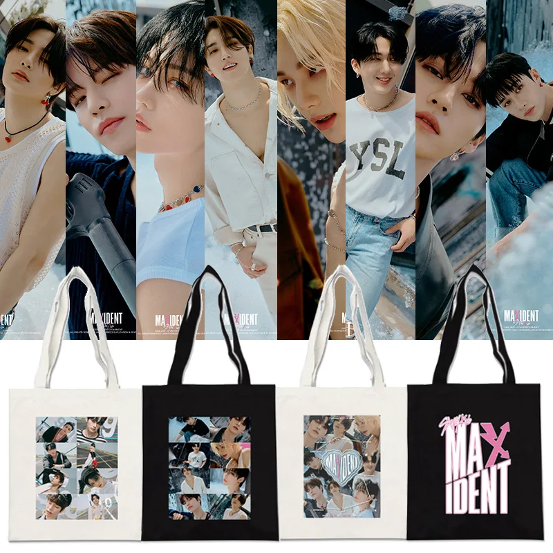 

Kpop Stray Kids New Album MAXlDENT Canvas Bag Cartoon Print Shopping Bags Wholesale Fashion Casual Pacakge Hand Bag Fans Gifts