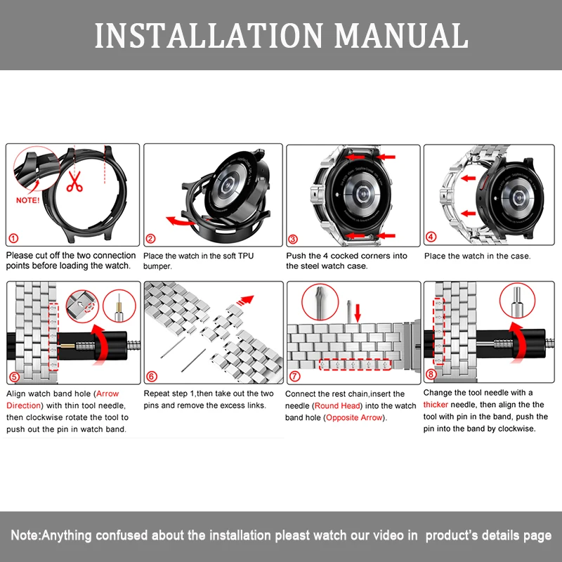 Ремешок и чехол из нержавеющей стали для Samsung Galaxy Watch 5 Pro 45 мм (не watch) металлический