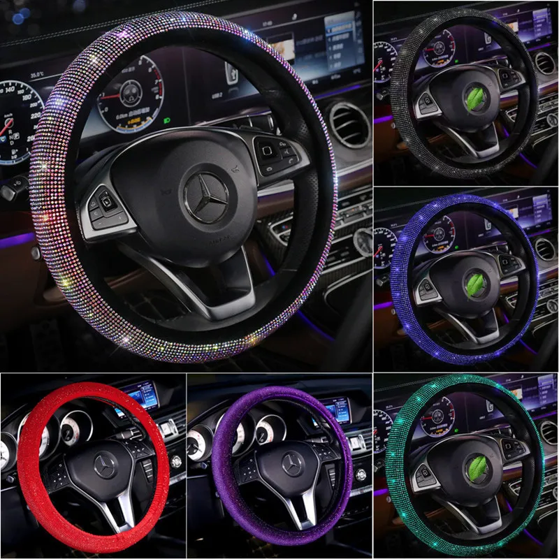 

38CM Summer Car Steering Wheel Rhinestone Color Diamond Blue Diamond Black Diamond Red Diamond Accessories Steering Wheel Cover