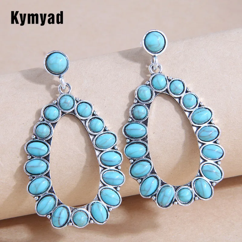 

Kymyad Full Resin Stone Stud Earrings For Women Bijoux Vintage Water Drop Shaped Bohemian Statement Earings Fashion Jewelry 2022