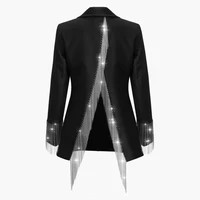 heavy chains tassel coats female long sleeve single button backless irregular overcoat women 2022 spring