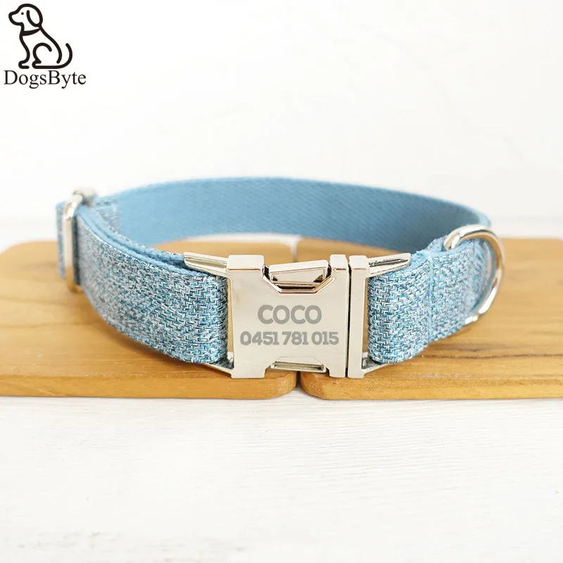 

Custom Dog Collar Personalised Metal Engraving ID/number/text Premium Sky Blue