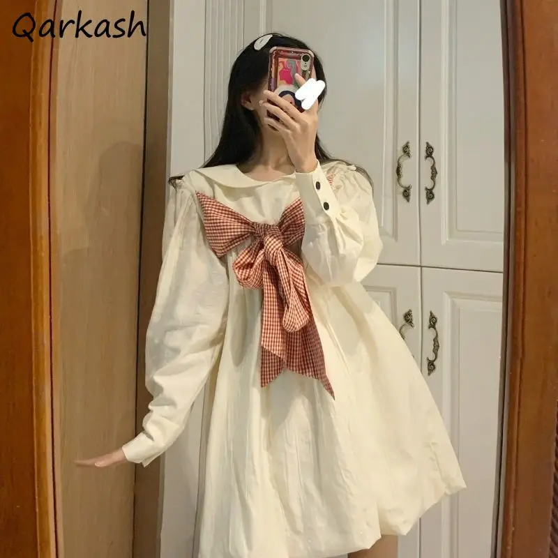 

Платья женские милые школьные, нежные, с большим бантом, модные, свободные, в стиле Харадзюку, для праздника, дня рождения вечерние вечеринки...