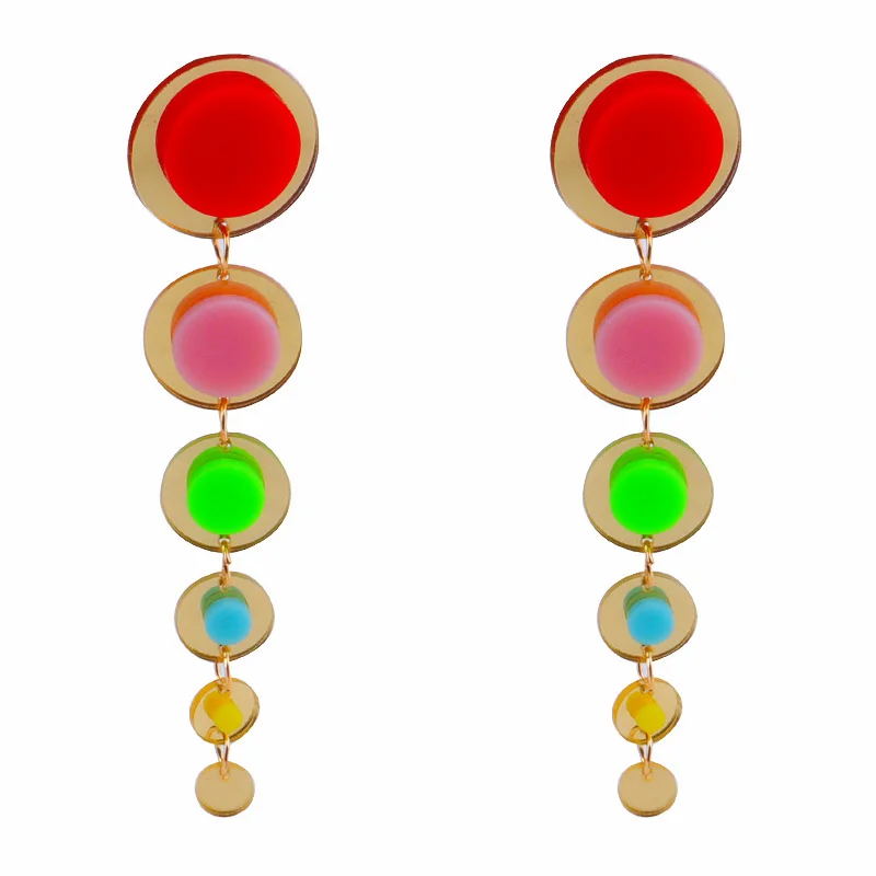

FishSheep Exaggerated Za Acrylic Long Drop Earrings for Women Bohemian Multi color Round Pendant Dangle Earring 2023 Accessories