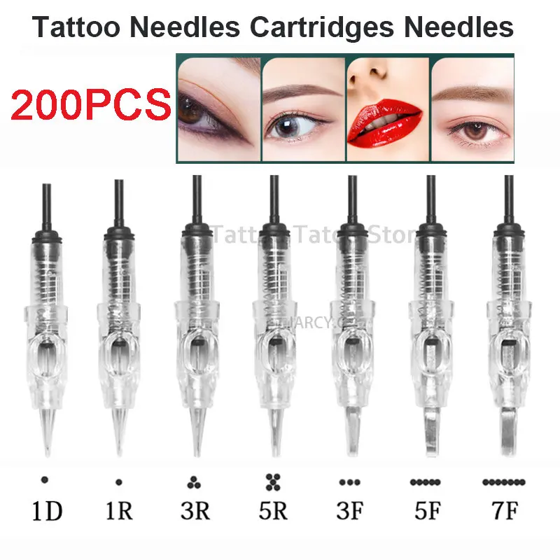 

200Pcs Disposable Easy Click Needle for Eyebrow Lip Tattoo 1RL 3RL Sterilized Microblading Cartridge Needles Permanent Makeup