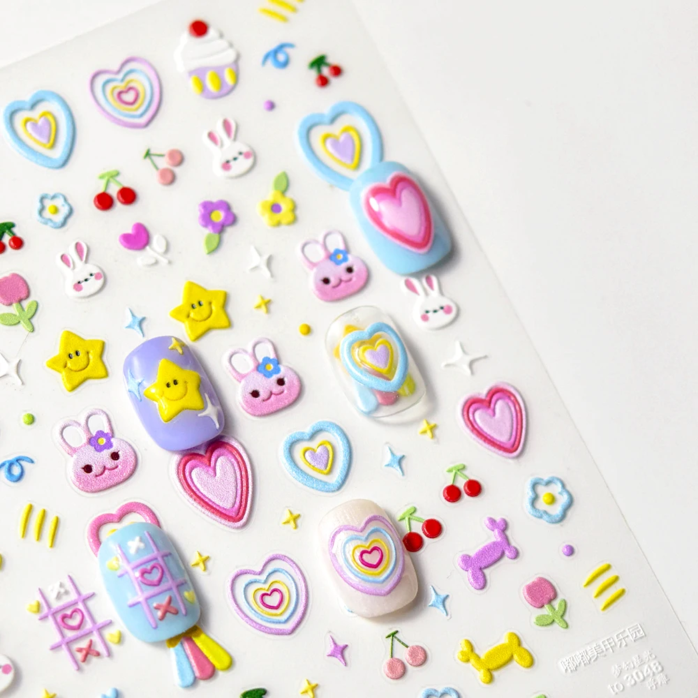 

Милый кролик желе летняя фотография зайчик вишня цветок Звезда облако 5D переводная картинка мягкое рельефное 3D украшение Наклейки для диза...