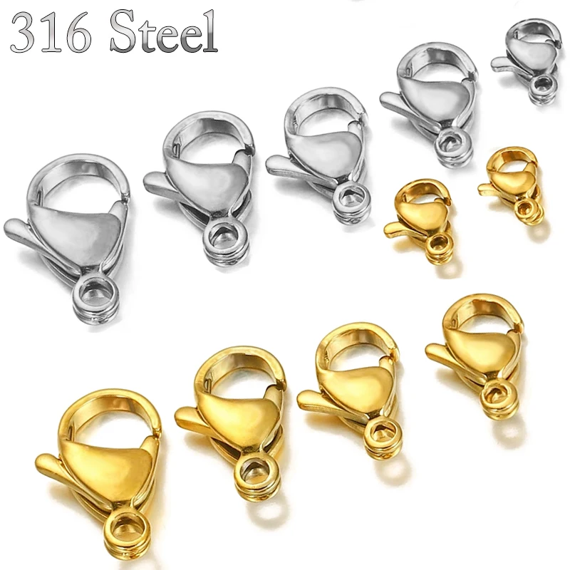 

20pcs 316 Stainless Steel Gold-Plated Lobster Clasp Claw Jump Ring Bracelet Necklace DIY Jewelry Making Accessories NO Fade