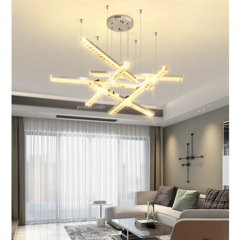 Light Luxury Crystal Chandelier Rectangular Living Room Crystal Dining Room Stainless Steel Bedroom Master Lamp