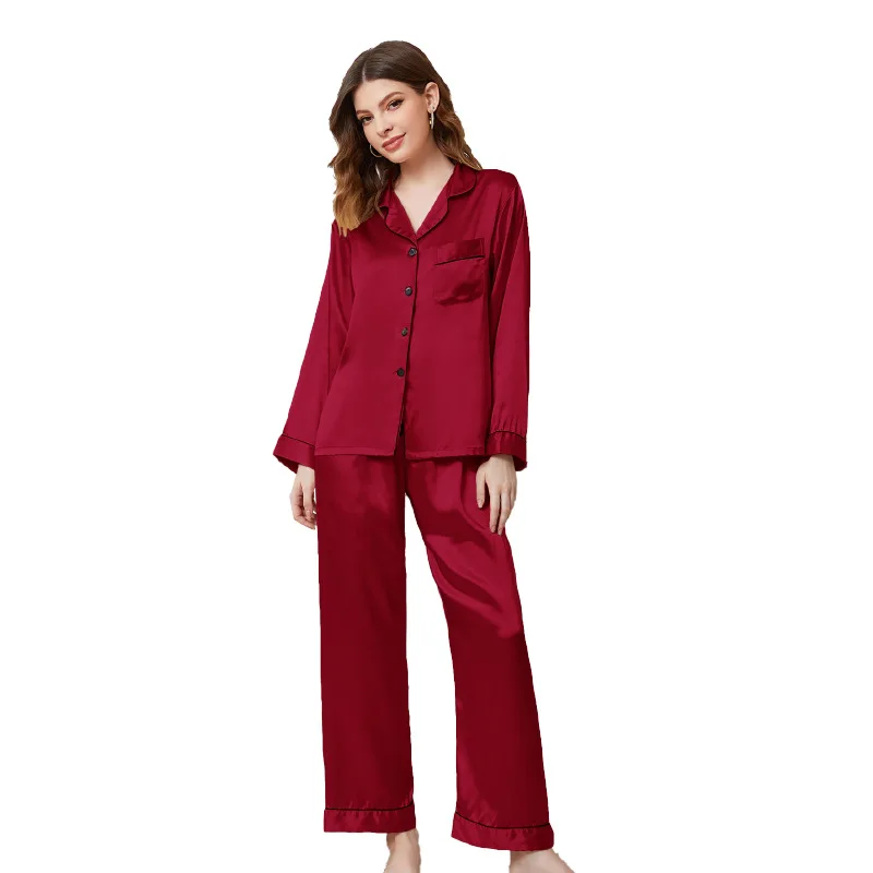 Women Silk Satin Pajamas Set Winter Autumn Long-Sleeve Soft Sleepwear Nightwear For Women Sleeping Clothing Pyjamas Set