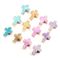 natural stone cross agate crystal bud gold plated pendant for jewelry makingdiy necklace earring accessories gems charms gift1pc