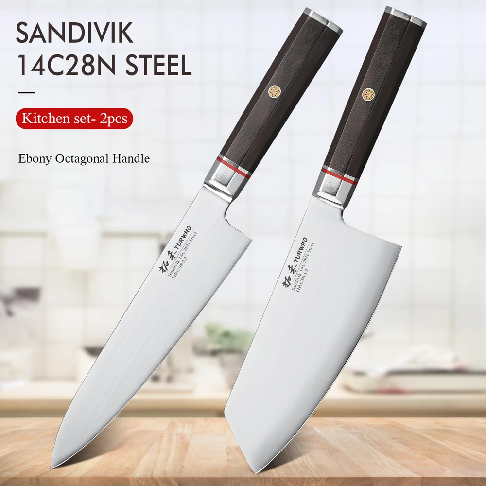 

Набор ножей TURWHO из нержавеющей стали 14C2 8N, острые кухонные предметы шеф-повара, 2 шт., для мяса, рыбы, овощей