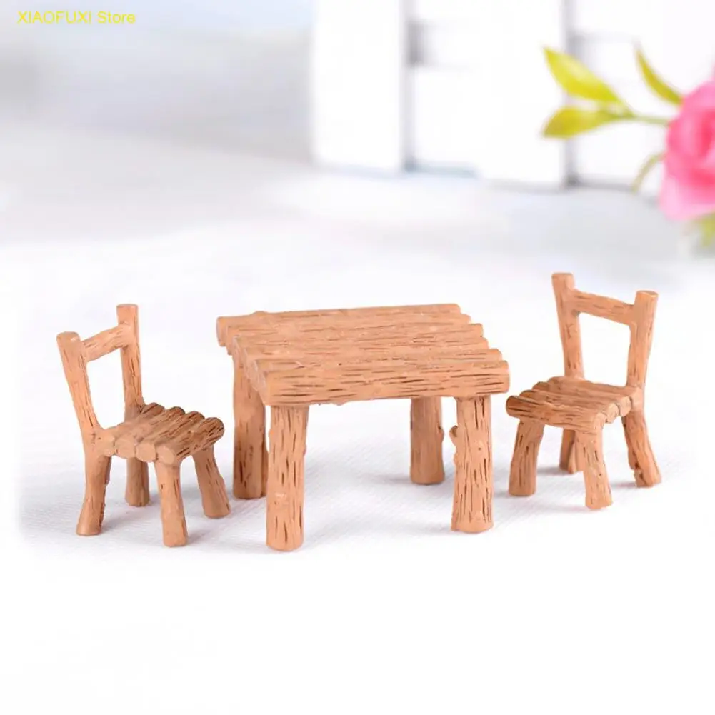 

3Pcs/Set Resin Table Chairs Miniatures Doll Accessories Micro Landscape Decor