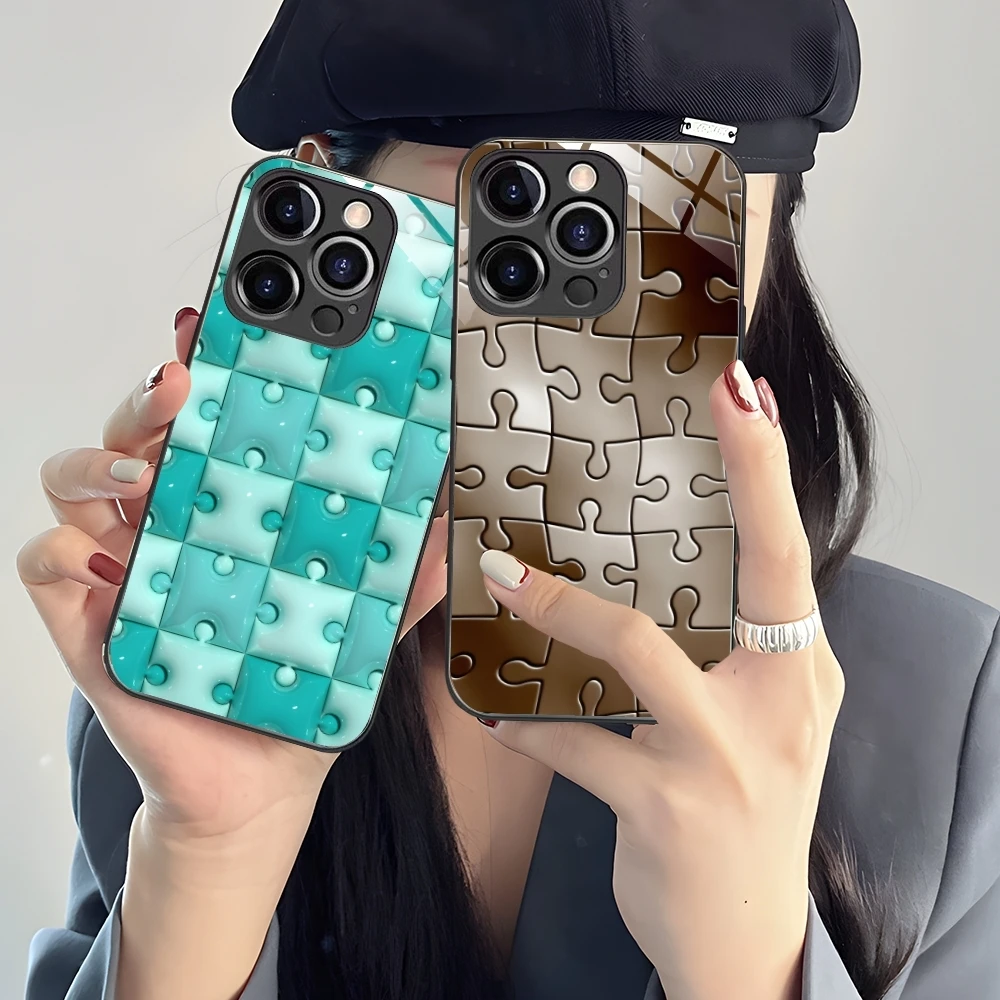 Puzzle Fashion Pretty Mobile Cell Phone Case for iPhone 16 15 14 13 12 11 X XR XS 8 Pro Max Plus Mini PC Glass Cover Shell