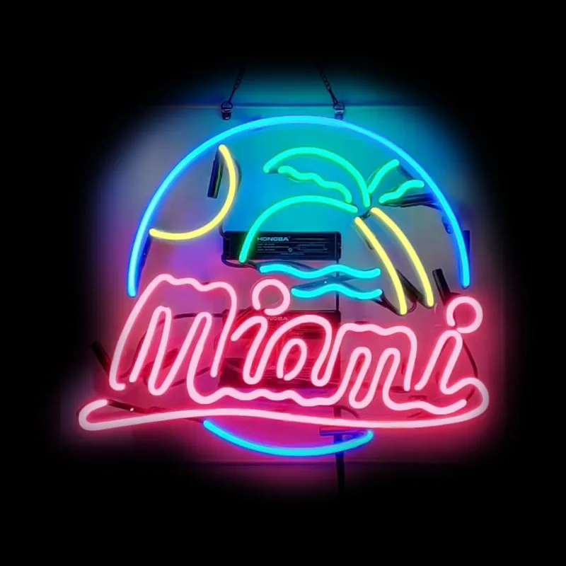 

Neon Sign Miami Palm Tree Handmade Glass Neon Tube Beer Pub Club Restaurant Wall Decor Man Cave Window Party Indoor Light Arcade