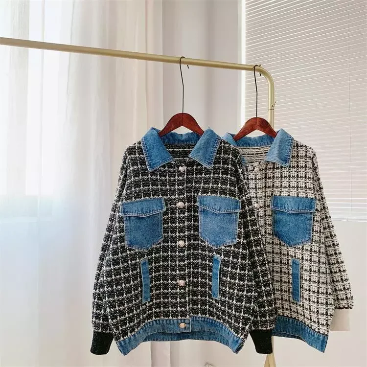 

Новинка 2022, весенний женский свитер с отложным воротником из джинсовой ткани, вязаный модный плотный свитер, повседневные женские бежевые п...