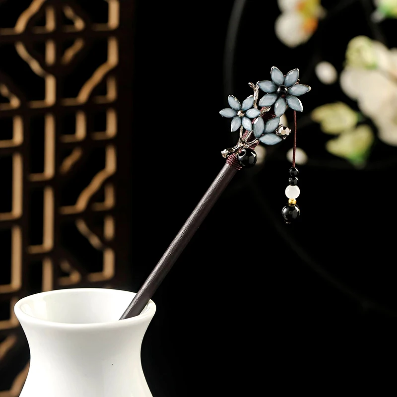 Деревянная шпилька для волос в китайском стиле винтажная с витой цветочной