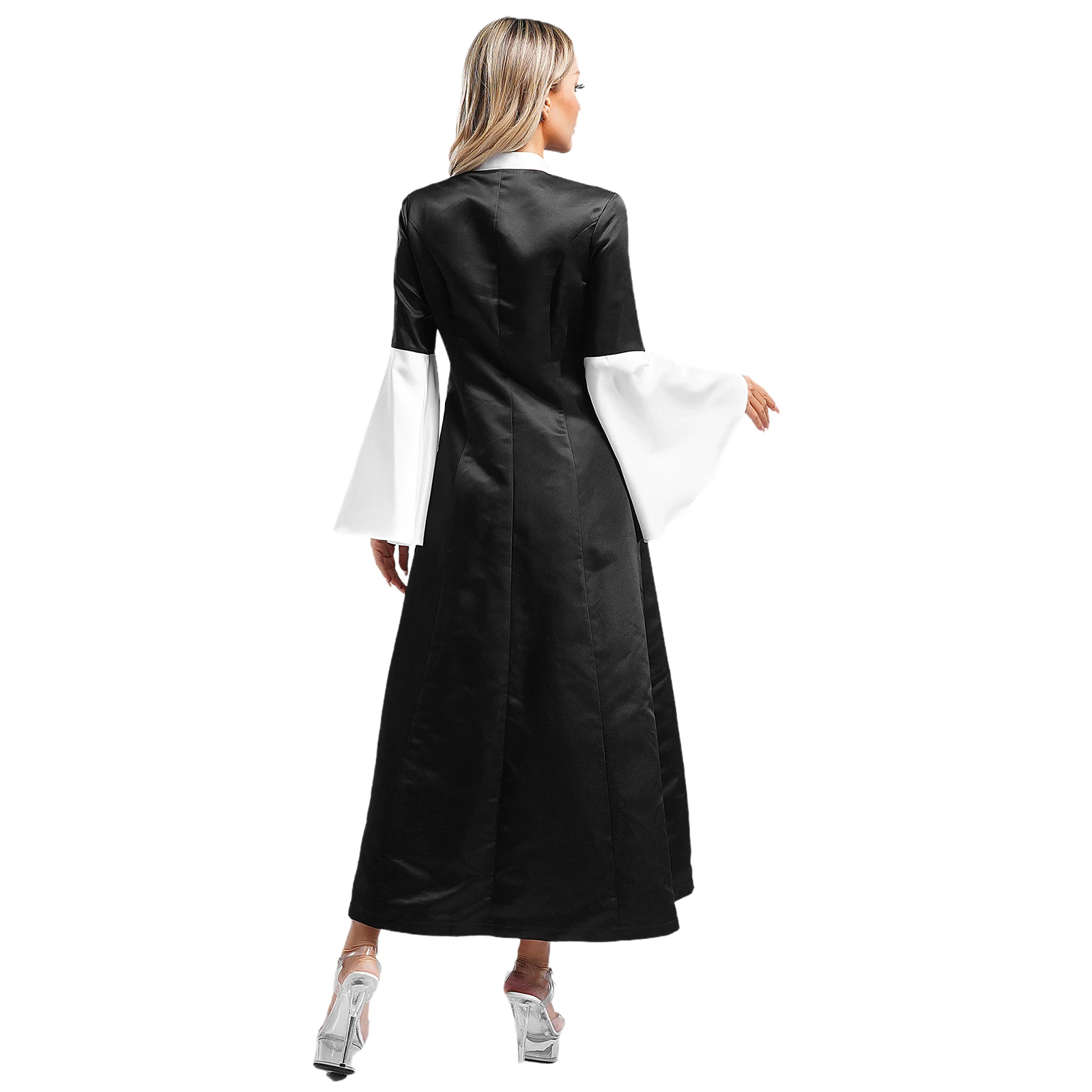 Женское длинное платье с расклешенными рукавами для представлений украшенное