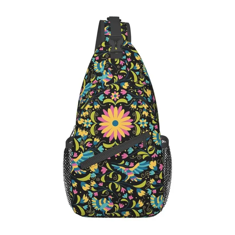 

Mexican Floral Otami Pattern Sling Chest Bag Custom Mexico Crossbody Shoulder Backpack for Men Cycling Camping Daypack
