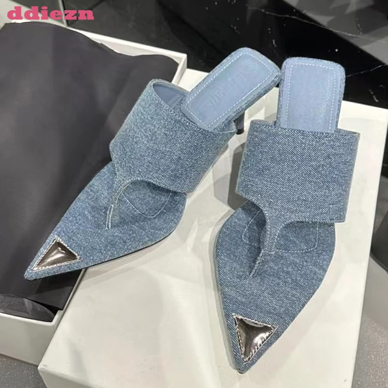 

Женские босоножки на высоком каблуке, туфли-лодочки с острым носком, сланцы, лето 2023