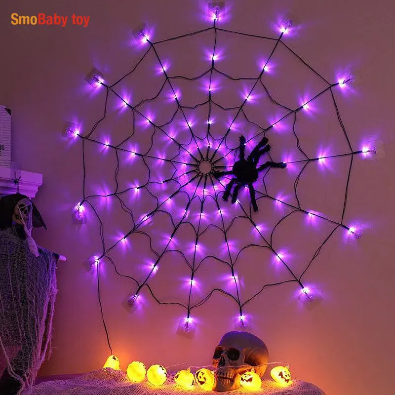 120cm Halloween Spider Web LED Lights Ghost Festival Theme Decoration Outdoor Bedroom Living Room Decoration Lamp