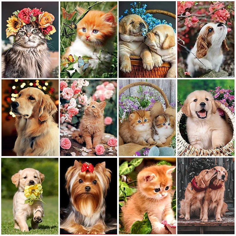 

5D DIY Diamond Painting Animal Cat Dog Diamond Mosaic Rhinestone Embroidery Full Round Diamond Cross Stitch Set
