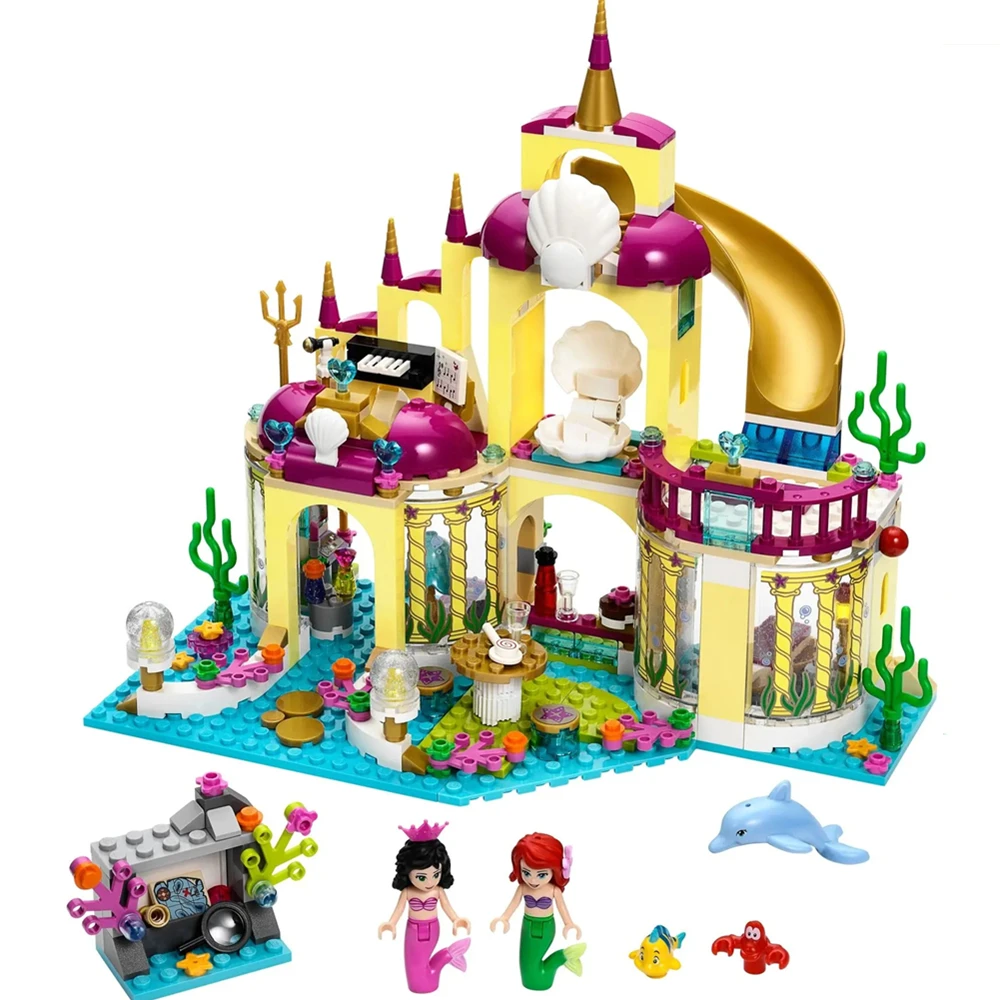

Disney Movie Princess Ariel's Undersea Palace Castle Mermaid Undersea Palace Elsa Building Blocks Friends Bricks Toys Girl