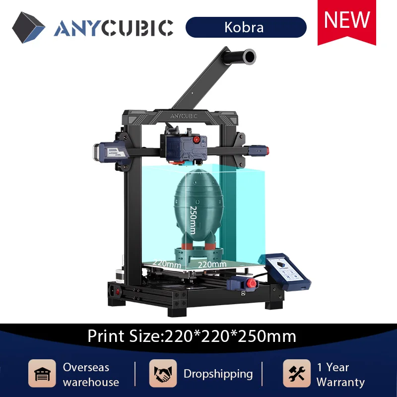 

3D принтер ANYCUBIC Kobra, автоматическое выравнивание, объем сборки 220*220*250, быстрая печать, FDM 3D принтер с пружинной стальной подогревающейся платф...
