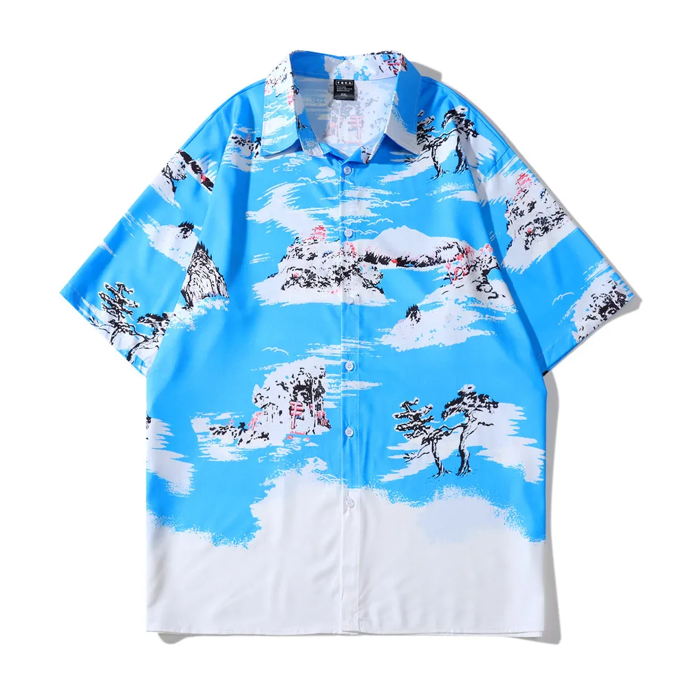 

OSCN7 Casual Printed Short Sleeve Shirt Men Street 2022 Hawaii Beach Oversize Women Fashion Harujuku Shirts for Men S038