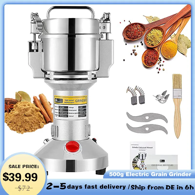 

Electric Cereals,500g Electric Herb Grain Grinder Portable Grain Mill, 220V Electric Spice Mill 3 Blades 36000RPM Grain Mill