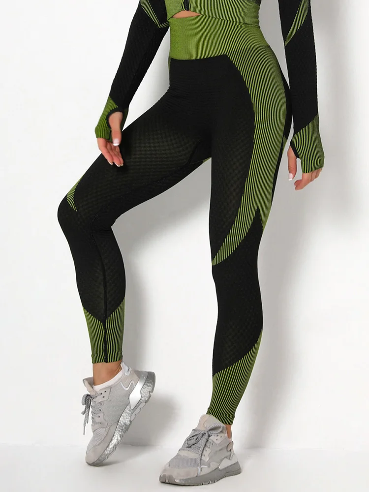 Seamless Fitness Leggings Gym Yoga Pants Women Strip Slim Leggins Elastic Breathable Tights High Waist Sexy Pant Girl Thin Pants